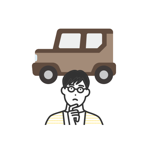 ブラウンの車と眼鏡の男性のイラスト