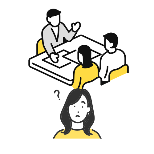 相談している様子と女性のイラスト