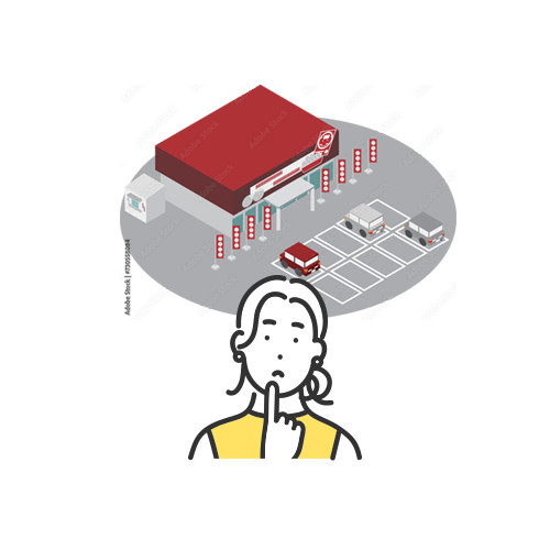 車販売店舗と女性のイラスト