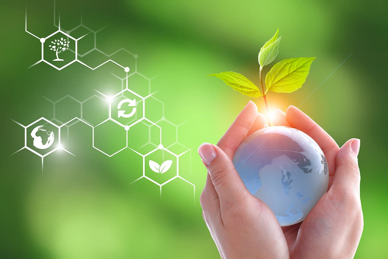 地球と芽、リサイクルを表す背景